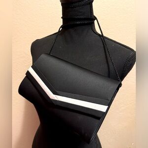 Kate Landry Black Satin Crossbody Bag with Silver Trim